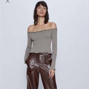 ZARA Off The Shoulder Smock Ruffled Top